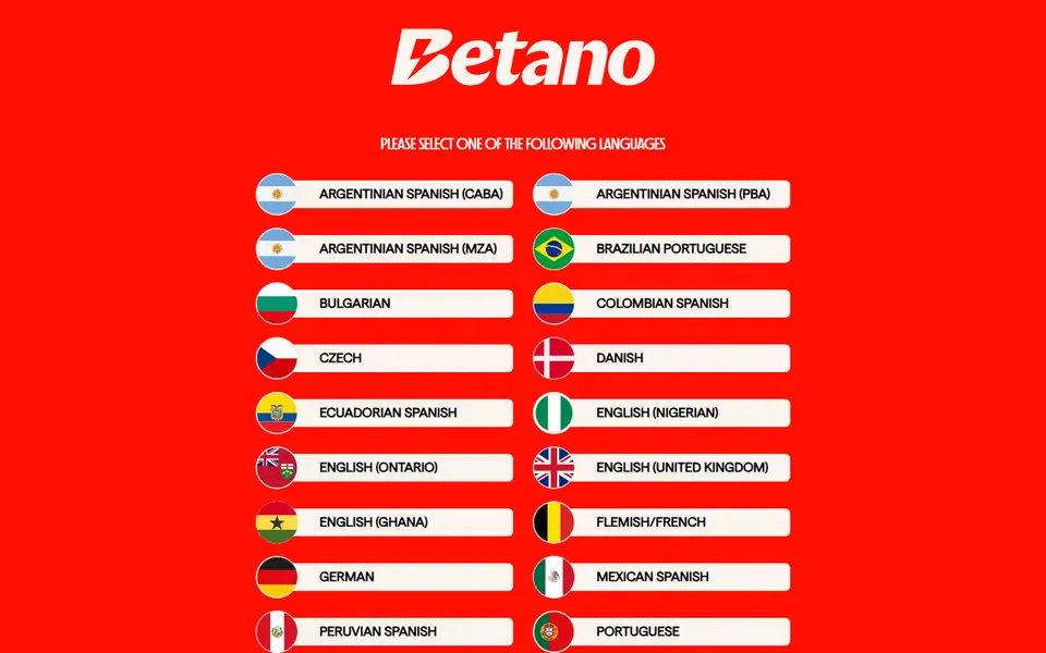 Screenshot of the Betano casino homepage