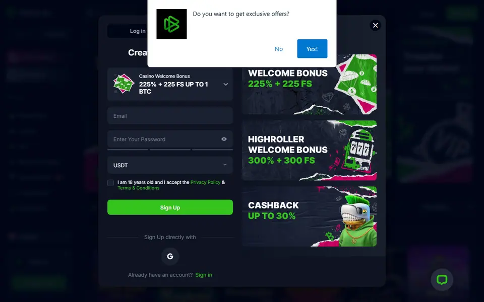 Screenshot of the Bets.io casino homepage