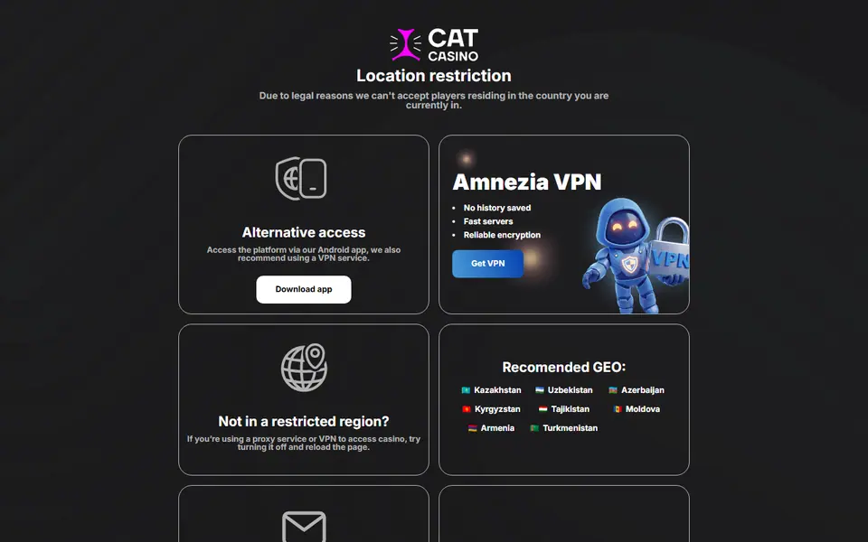 Screenshot of the Cat Casino casino homepage