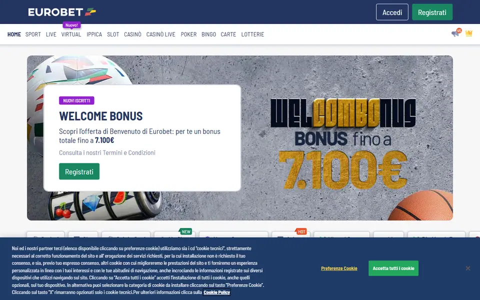 Screenshot of the Eurobet casino homepage
