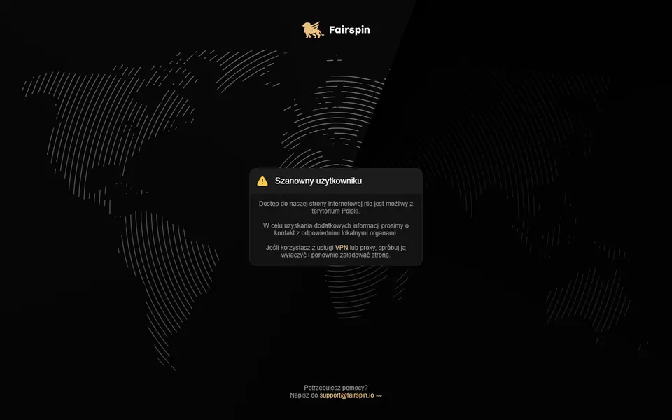 Screenshot of the Fairspin casino homepage
