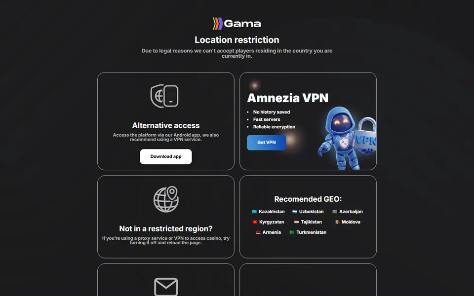 Screenshot of the Gama Casino casino homepage