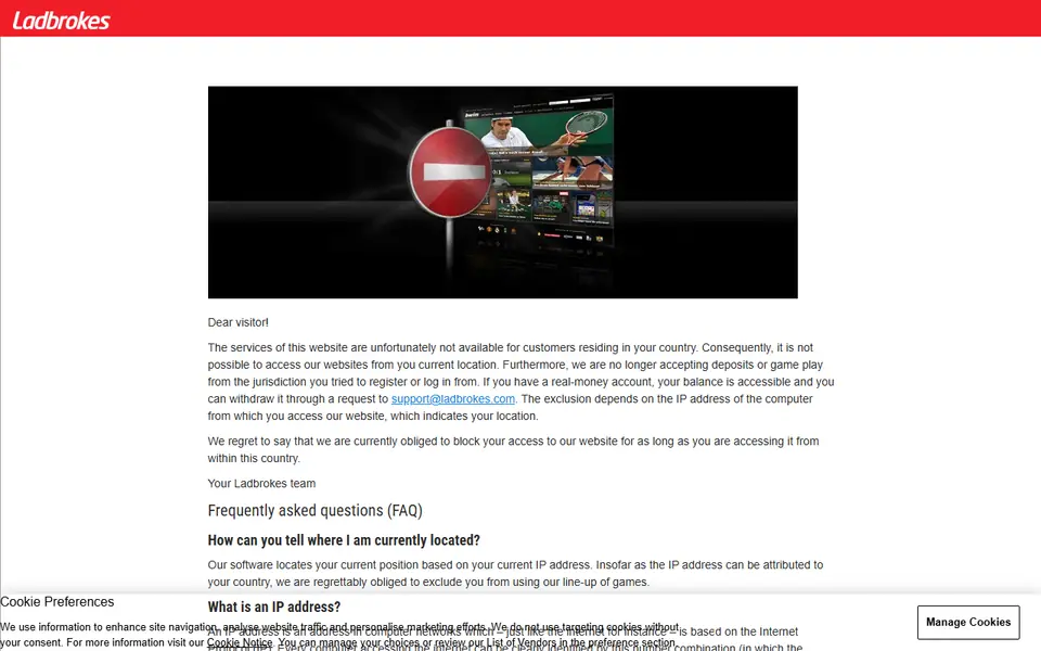 Screenshot of the Ladbrokes casino homepage