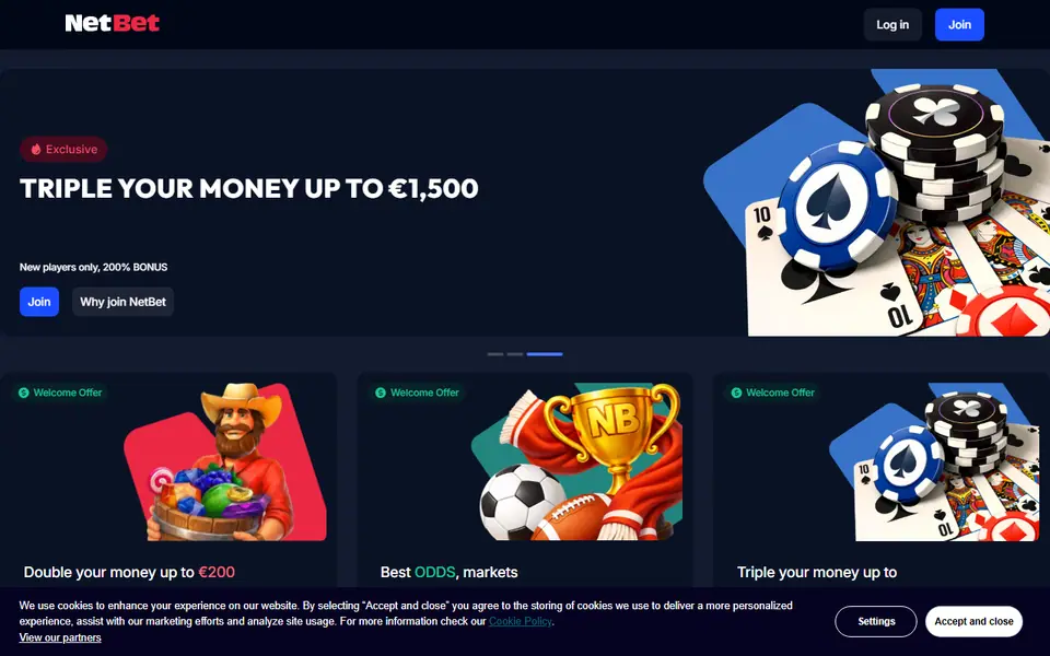Screenshot of the NetBet casino homepage