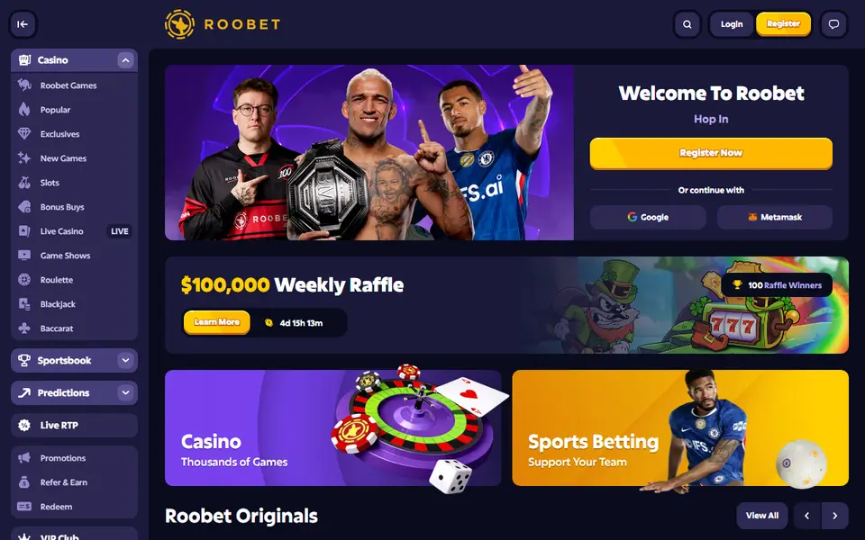 Screenshot of the Roobet casino homepage