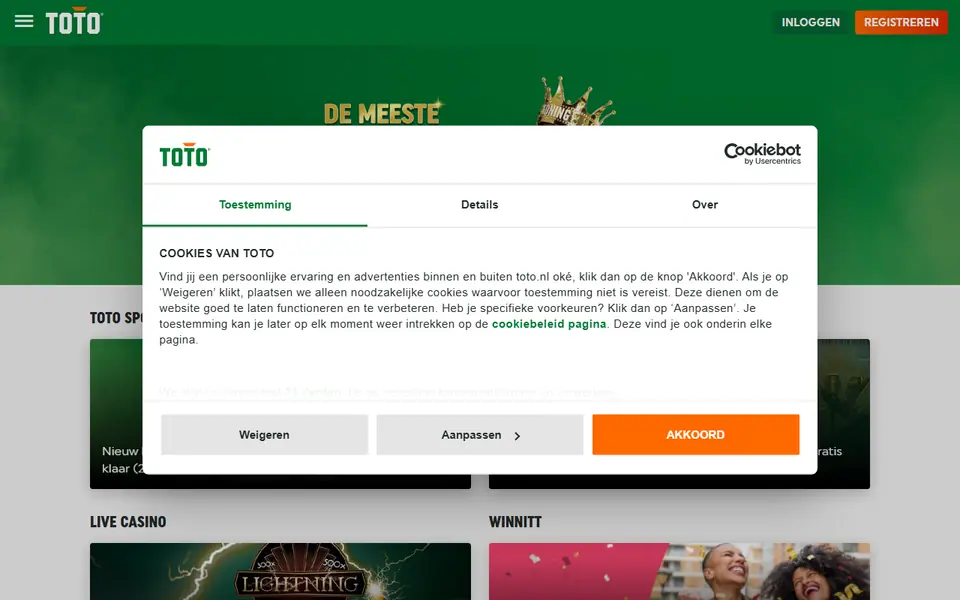 Screenshot of the TOTO Casino casino homepage