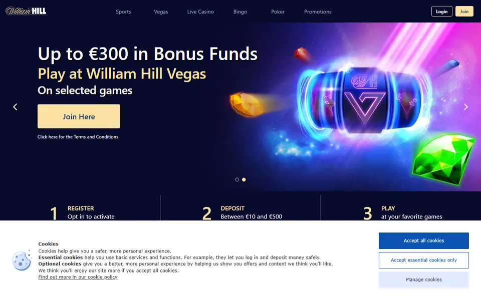 Screenshot of the William Hill Casino casino homepage